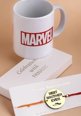 Men Gold Toned Best Brother Ever Handcrafted Rakhi With Mug Gift Set