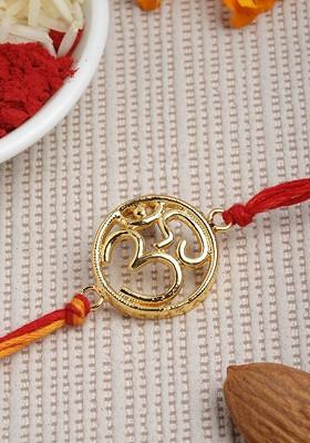 Men Gold Toned And Red Handmade Om Convertible Pendant Rakhi