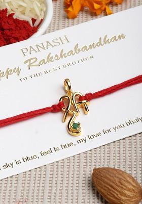 Men Gold Plate Convertible Pendant Rakhi With Roli And Chawal