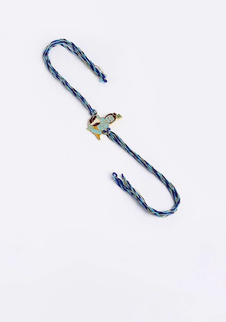 Men Gold Toned And Blue Bal Gopal Rakhi With Roli Chawal - Indya
