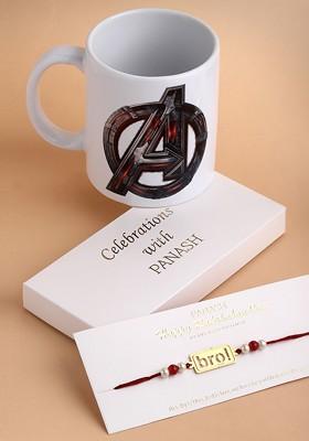 Men Gold Toned Bro Rakhi With Mug Gift Set
