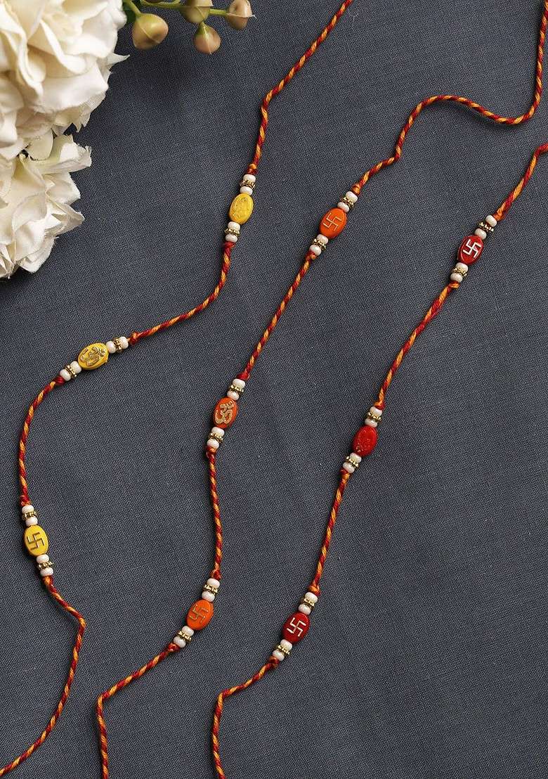 Set Of 3 Religious Om And Swastika Rakhi - Indya