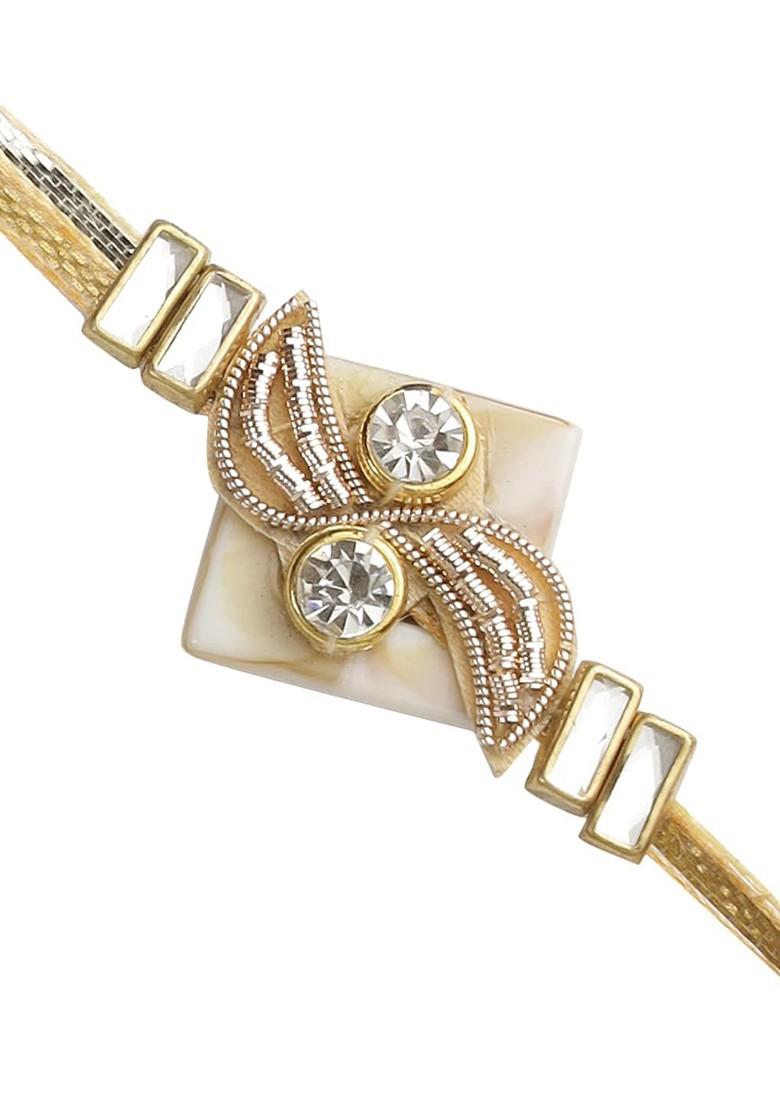 Brown Designer Diamonds And Zardosii Work Rakhi - Indya