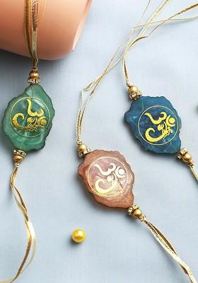 Set Of 3 Divinely Stone Om Rakhis