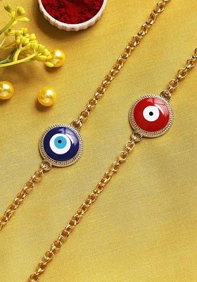 Red And Blue Set Of 2 Evil Eye Rakhi Bracelet
