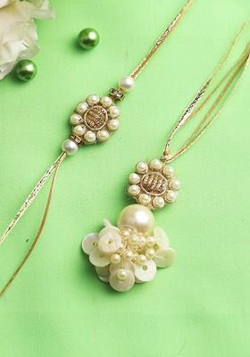 Cream Coloured Set Of 2 Handcrafted Beaded Bhaiya Bhaiya Rakhi