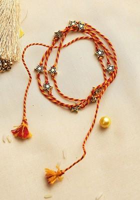 Red And Yellow Starry Beaded Rakhi