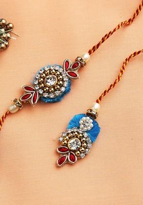 Diamonds And Beads Embellished Bhaiya Bhabhi Rakhi Set
