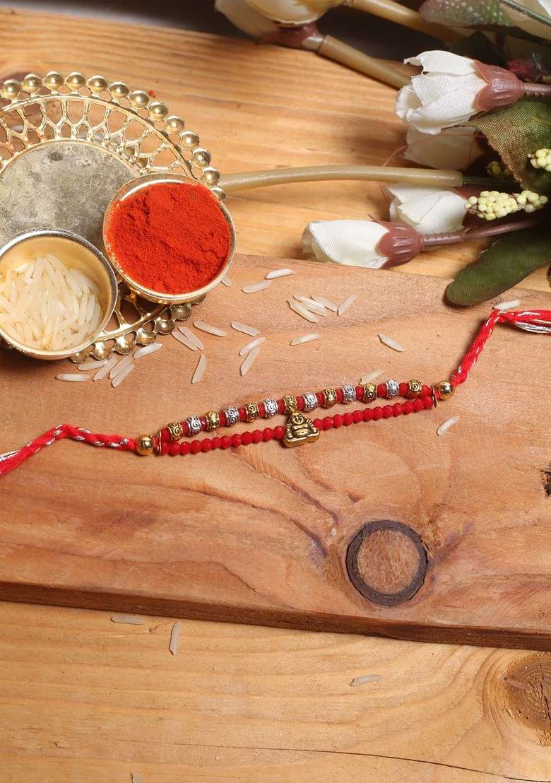 Red Laughing Buddha Red Beaded Multistrand Rakhi - Indya