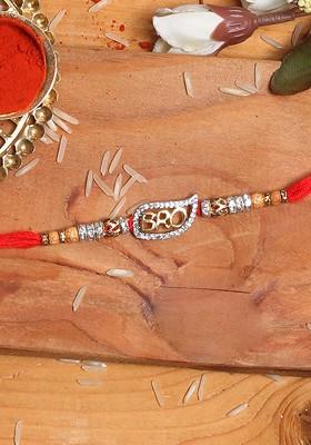 Red And Silver Toned Stone Studded Bro Rakhi