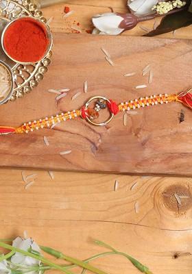 Stylish Golden Ring Embellished Thread Rakhi