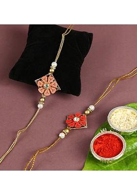 2 Pieces Red And Pink Designer Rakhi Combo Set