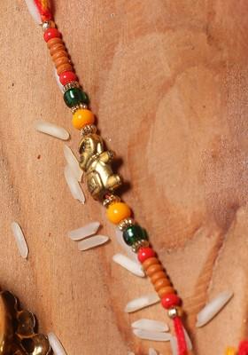 Pack Of 3 Elephent Motif Beads Rakhi With Roli Chawal