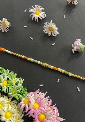 Men Red And Gold Toned Beaded Rakhi