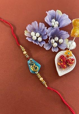 Men Red And Gold Toned Stone Studded Rakhi