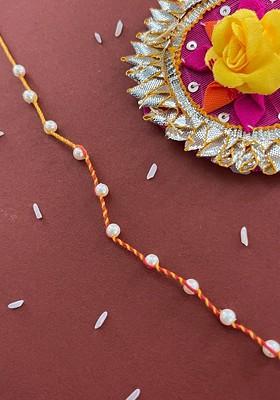 Men Red And White Pearl Beaded Thread Rakhi