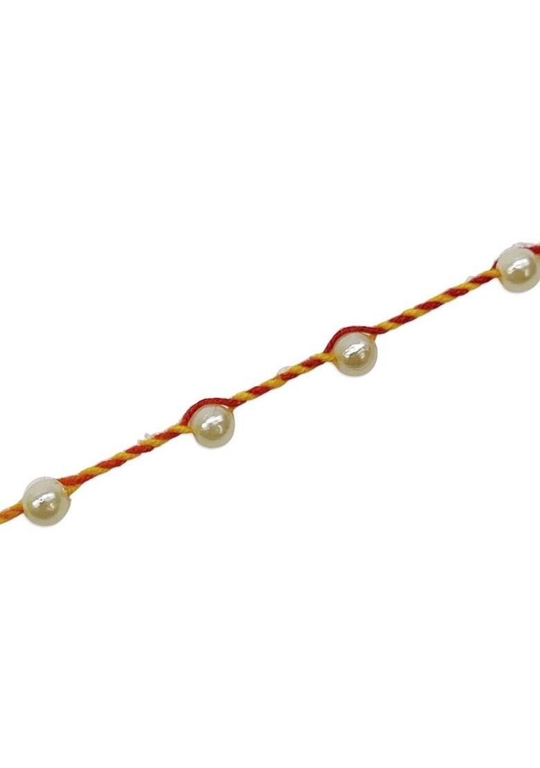 Men Red And White Pearl Beaded Thread Rakhi - Indya