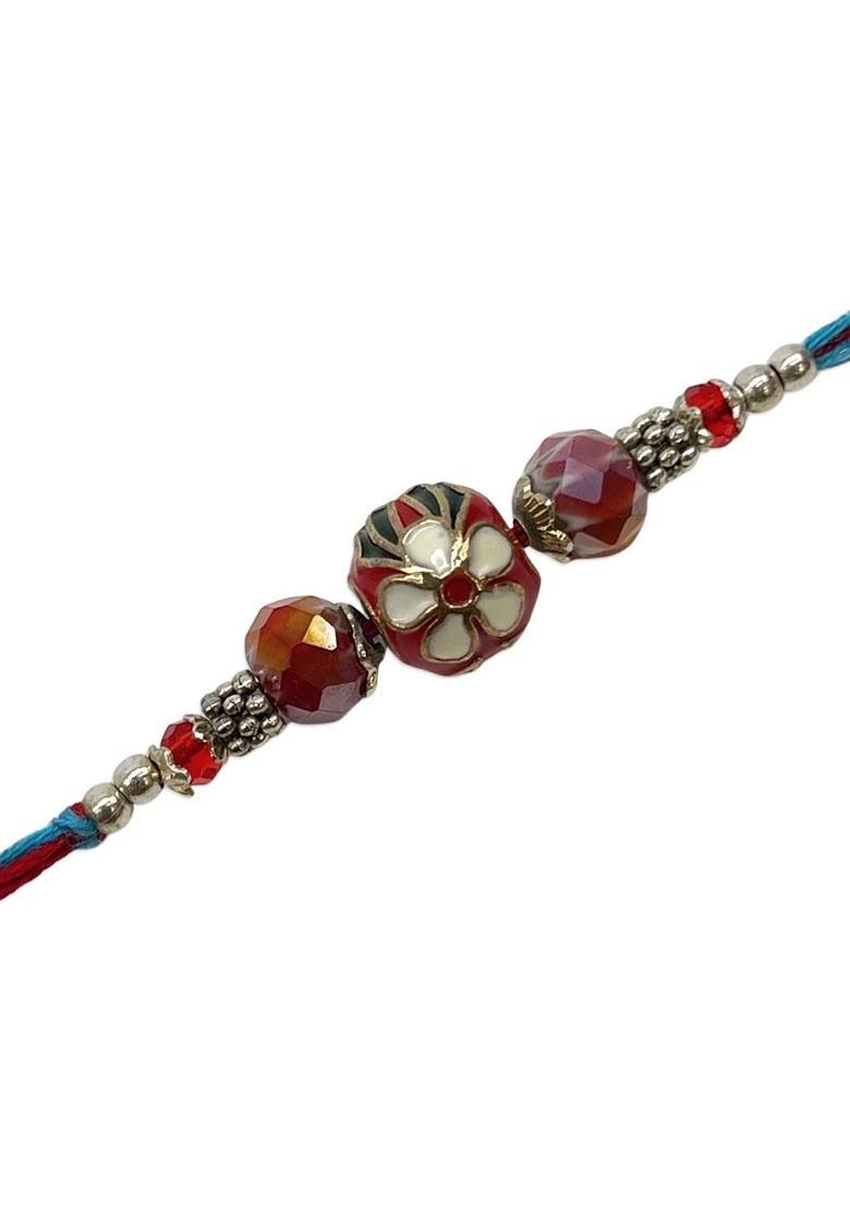 Men Red And Blue Kundan Beaded Meenakari Rakhi