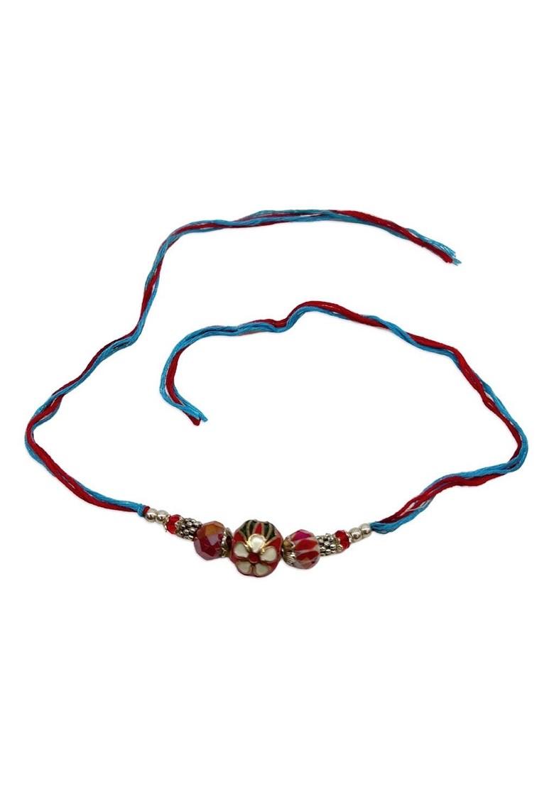 Men Red And Blue Kundan Beaded Meenakari Rakhi