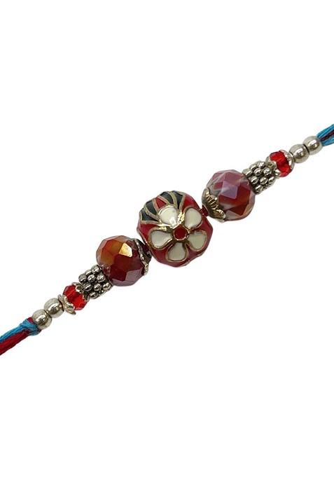 Men Red And Blue Kundan Beaded Meenakari Rakhi