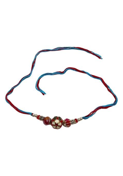 Men Red And Blue Kundan Beaded Meenakari Rakhi