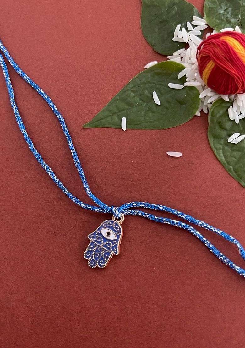 Men Blue Hamsa Evil Eye Thread Rakhi - Indya