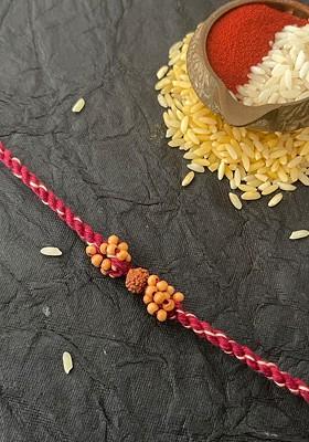 Men Red And Yellow Rudraksha Beaded Rakhi