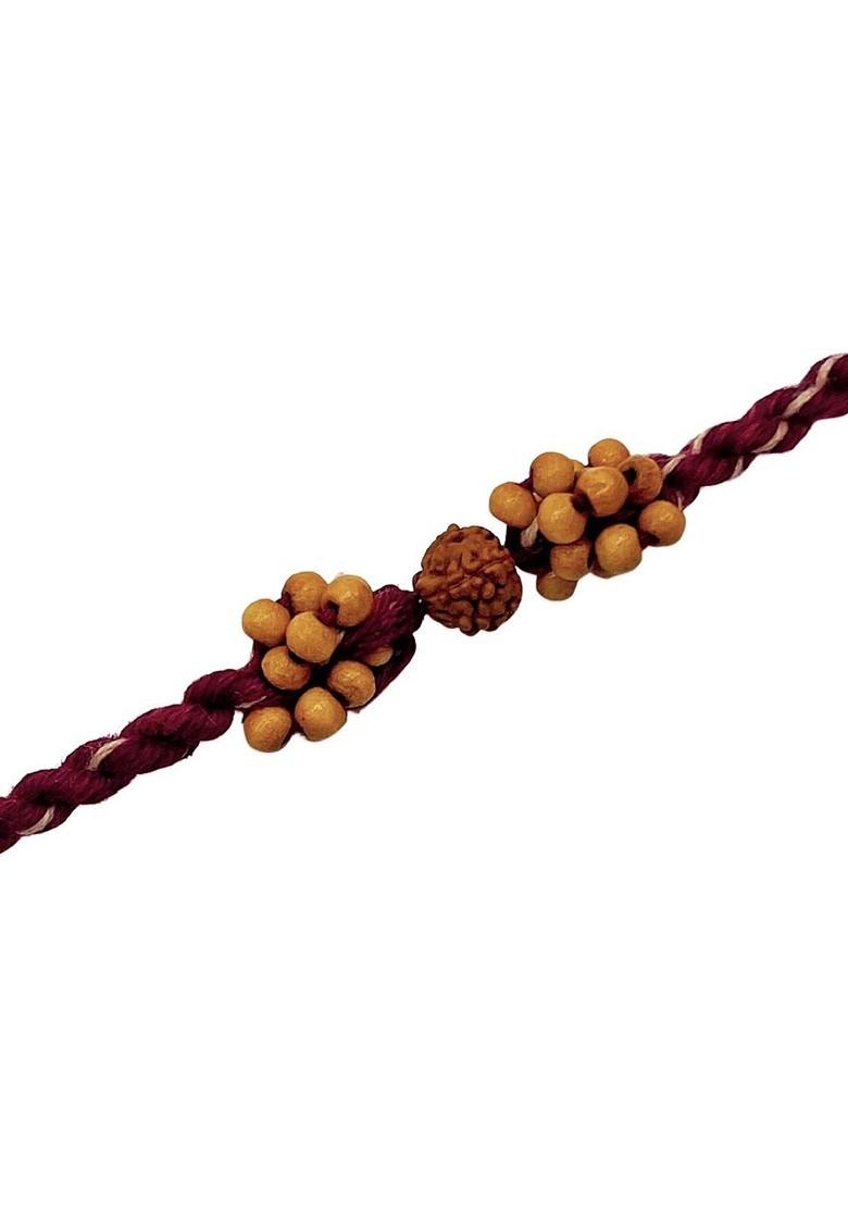 Men Red And Yellow Rudraksha Beaded Rakhi