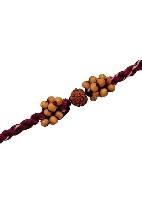Men Red And Yellow Rudraksha Beaded Rakhi