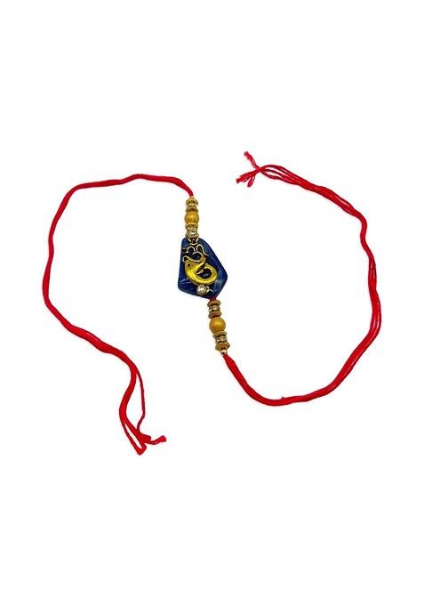 Men Red And Blue Beaded And Lord Ganesh And Om Charm Rakhi With Roli