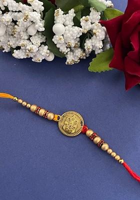 Men Gold Toned And Red Beaded Rakhi