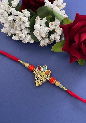 Men Red And Gold Toned Stone Studded Rakhi