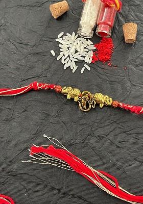 Men Gold Plated Red Ganesh Ji Designed Rakhi