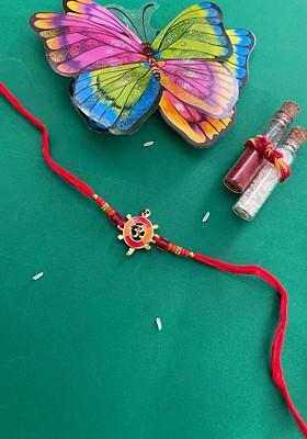 Men Gold Plated Om Designed Red Rakhi