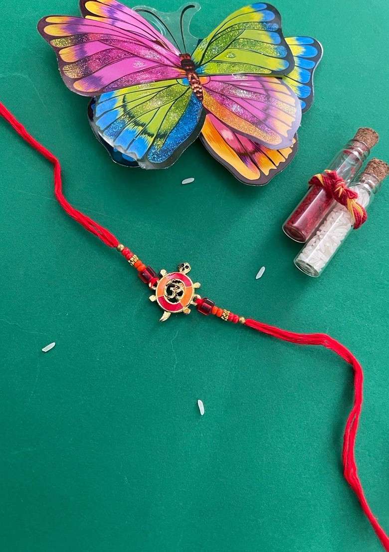 Men Gold Plated Om Designed Red Rakhi - Indya