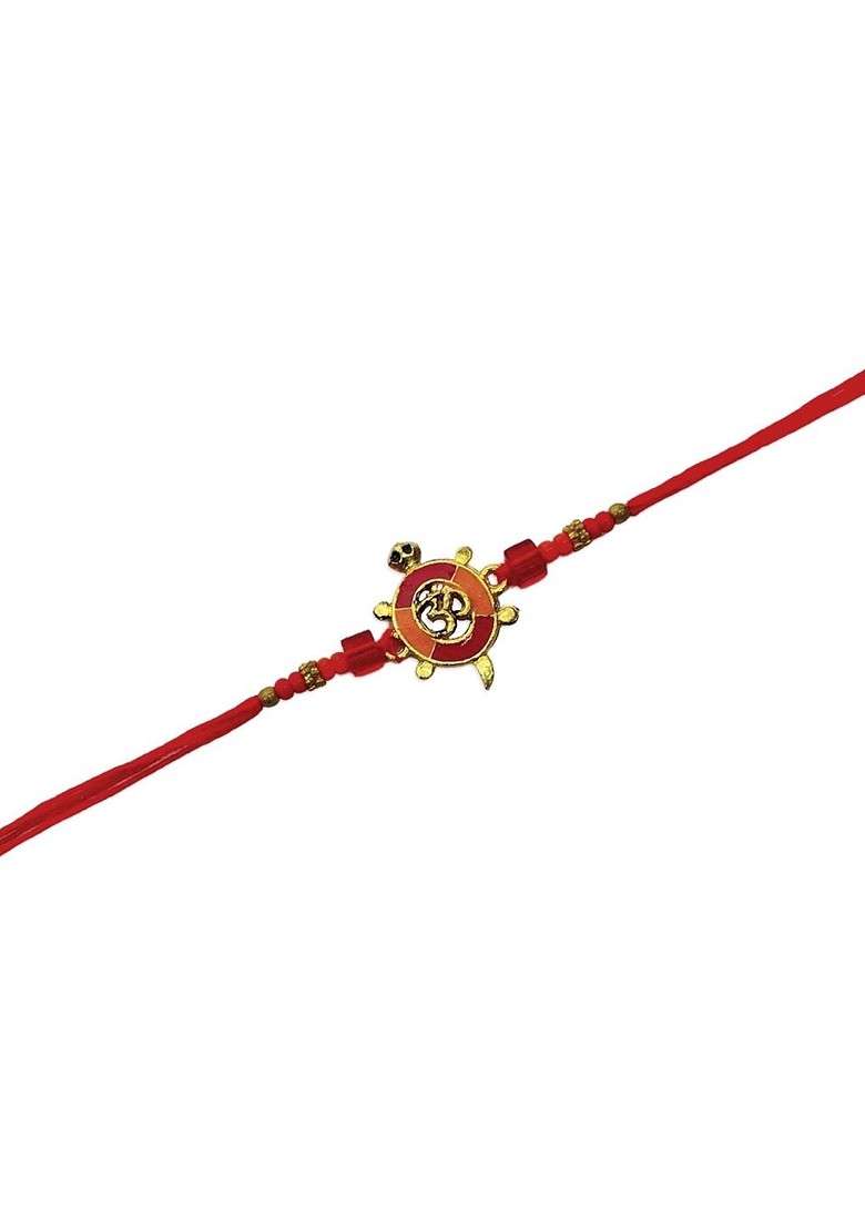 Men Gold Plated Om Designed Red Rakhi - Indya