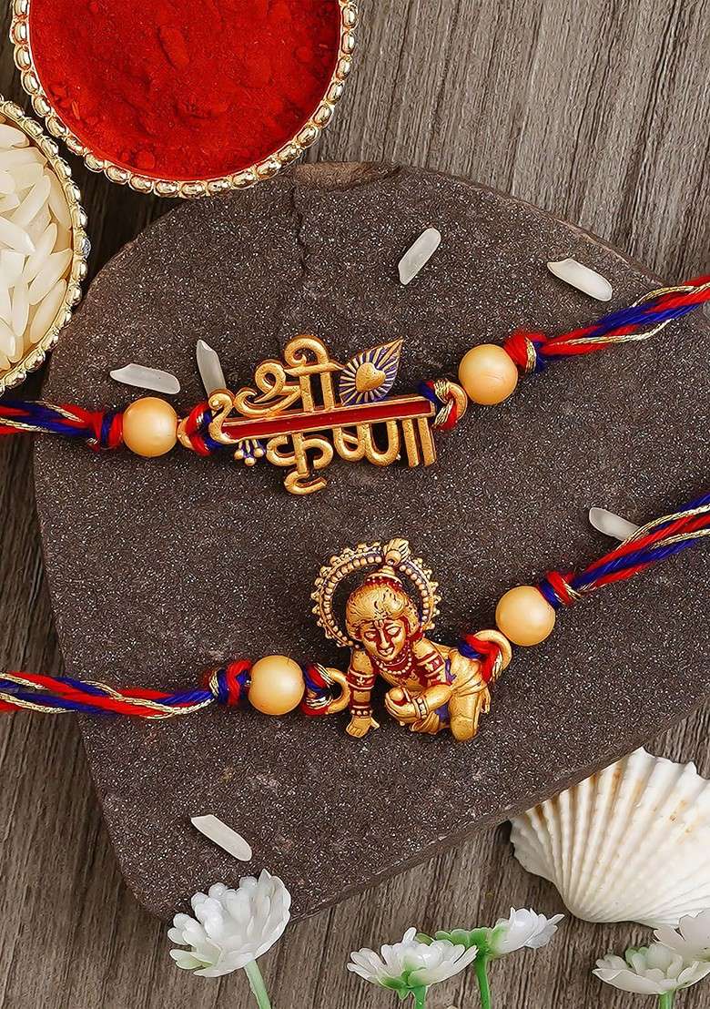 Multicoloured Pack Of 2 Krishna Religious Rakhis And Roli Chawal - Indya