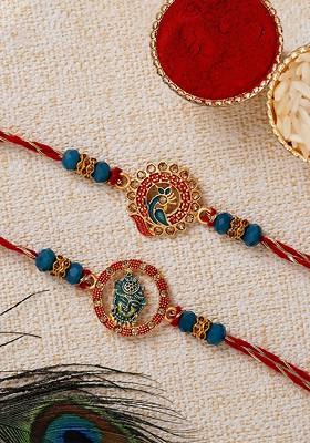 Multicolour Pack Of 2 Rakhis And Roli Chawal