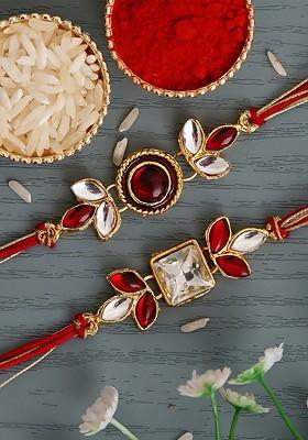 Pack Of 2 Red Rakhi With Roli Chawal Set