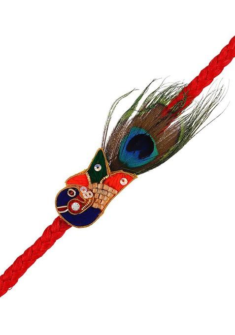 Red And Green Peacock Feather Rakhi Set