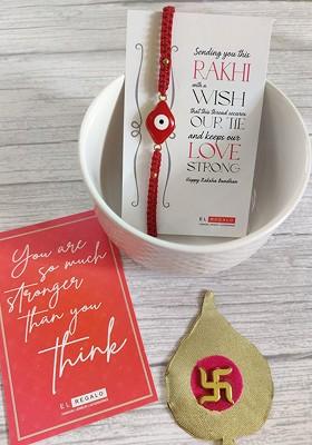 Evil Eye Rakhi Combo For Bhai With Roli Chawal Shagun And Greeting Card