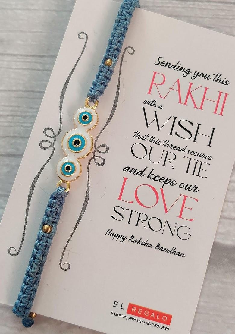 Evil Eye Rakhi Combo For Bhai With Roli Chawal Shagun And Greeting Card - Indya