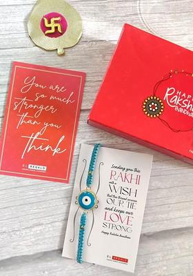 Evil Eye Rakhi Combo For Bhaiya With Roli Chawal Shagun And Greeting Card