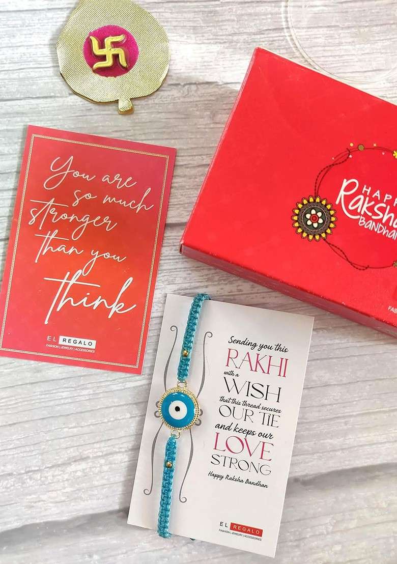 Evil Eye Rakhi Combo For Bhaiya With Roli Chawal Shagun And Greeting Card - Indya