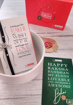 Bracelet Rakhi Combo For Bhaiya With Roli Chawal Shagun And Greeting Card