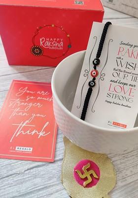 Evil Eye Rakhi Combo For Bhai With Roli Chawal Shagun And Greeting Card