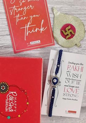 Evil Eye Rakhi Combo For Bhai With Roli Chawal Shagun And Greeting Card