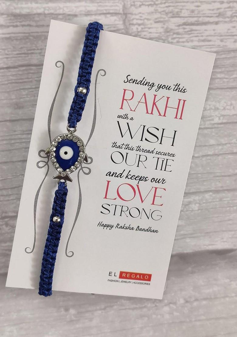 Evil Eye Rakhi Combo For Bhai With Roli Chawal Shagun And Greeting Card - Indya