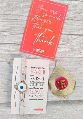 Bracelet Rakhi Combo For Bhaiya With Roli Chawal Shagun And Greeting Card