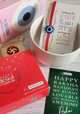 Evil Eye Rakhi Combo For Bhai With Roli Chawal Shagun And Greeting Card